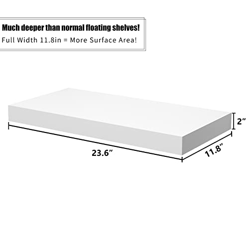 WELLAND 12" Deep White Floating Shelves, Wall Shelf Display Floating Shelf, 23.62" L x 11.81" D x 2" T, Deeper Than Others, White - Image 4