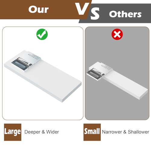 WELLAND 12" Deep White Floating Shelves, Wall Shelf Display Floating Shelf, 23.62" L x 11.81" D x 2" T, Deeper Than Others, White - Image 5