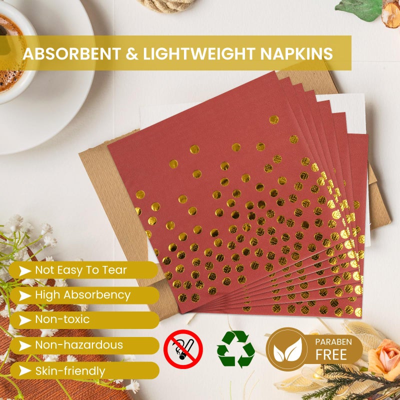 PUEVENYI 75PCS Paper Plates and Napkins Set - Red and Gold Dot Disposable Party Dinnerware Includes Paper Plates  Napkins  Forks Decorations for Graduations  Birthdays and Weddings  Serves 25 - Image 4