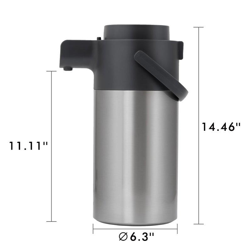 Tiken Tiken Airpot Coffee Dispenser with Pump - 135oz/4L Thermal Coffee Carafes for Hot Beverage - Stainless Steel Insulated Coffee Thermos Carafe, Silver  - Image 2