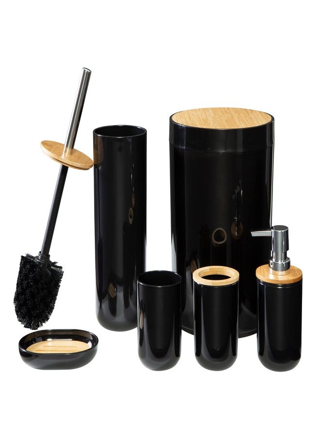 Home-Complete 6-Piece Bathroom Accessories Set - Complete Set with Toilet Brush, Waste Bin, Soap Pump, Soap Dish, Toothbrush Holder and Cup by Home-Complete (Black) - Image 1