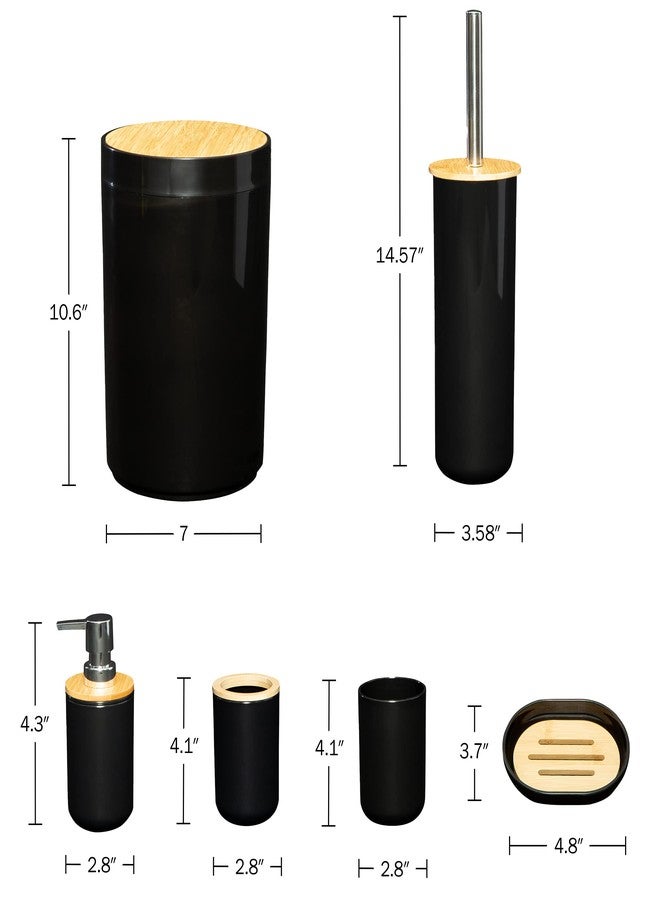 Home-Complete 6-Piece Bathroom Accessories Set - Complete Set with Toilet Brush, Waste Bin, Soap Pump, Soap Dish, Toothbrush Holder and Cup by Home-Complete (Black) - Image 2