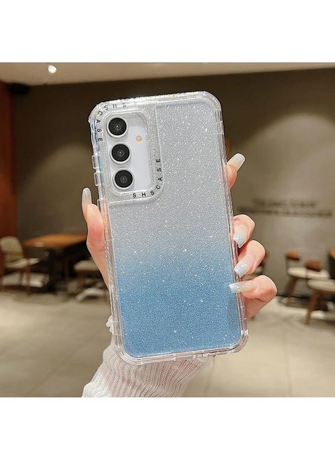 جراب هاتف Samsung Galaxy A55 5G مصنوع من مادة TPU + PC + Glitter Paper بتغطية كاملة (أزرق)