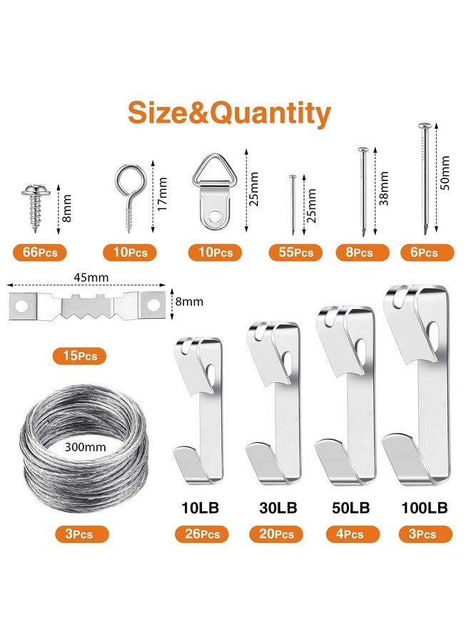 Hotop Assorted Picture Hangers Picture Hanging Kit Wall Hanging Kit 246 Pieces Including Nails Hanging Wire Screw Eyes D Ring Sawtooth For Wall Hanging Hardware Mounting Picture Photo Frames  - Image 3