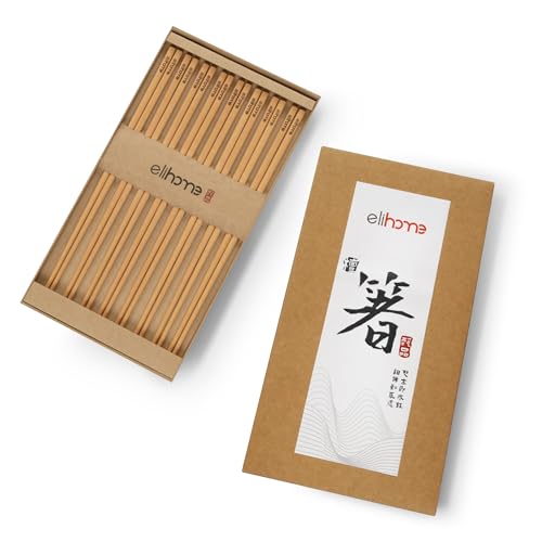 Elihome Premium Wood Fiber Chopsticks, Dishwasher Safe, Heat Resistant, Reusable Japanese Chinese Chopsticks, 26cm/10.25inch, Natural, 8 Pair - Image 1