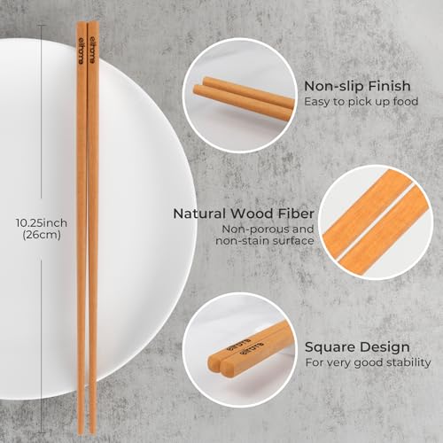 Elihome Premium Wood Fiber Chopsticks, Dishwasher Safe, Heat Resistant, Reusable Japanese Chinese Chopsticks, 26cm/10.25inch, Natural, 8 Pair - Image 2