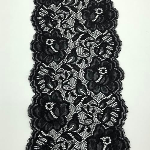 LUMKET Stretch Lace Fabric 6 Inches Wide Lace Trim Ribbon for Bridal Wedding Decorations, Sewing DIY Making and DIY Crafts- 5 Yards - 8198 (Black) - Image 3