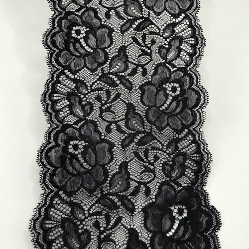 LUMKET Stretch Lace Fabric 6 Inches Wide Lace Trim Ribbon for Bridal Wedding Decorations, Sewing DIY Making and DIY Crafts- 5 Yards - 8198 (Black) - Image 5