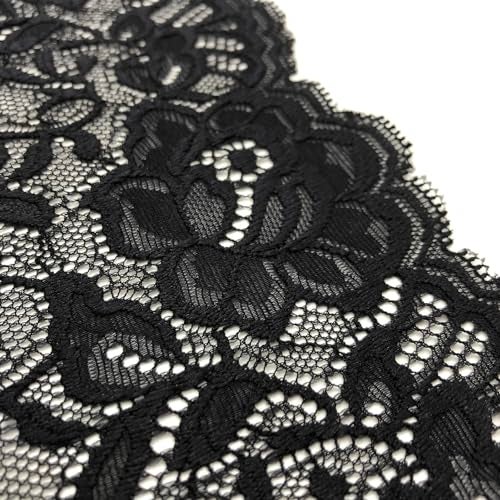 LUMKET Stretch Lace Fabric 6 Inches Wide Lace Trim Ribbon for Bridal Wedding Decorations, Sewing DIY Making and DIY Crafts- 5 Yards - 8198 (Black) - Image 2