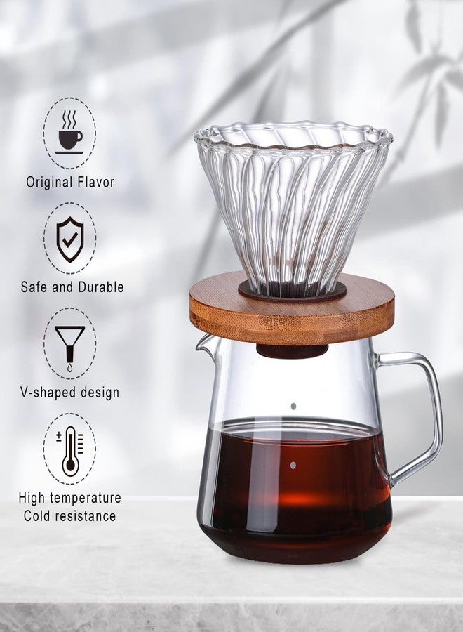 Gute Glass Coffee Dripper/Filter - Cone Glass Pour Over Coffee Dripper with Bamboo Stand, 1-4 Cups Drip Coffee Maker Funnel Accessories for Home, Office - Image 3