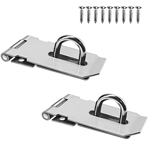 yuntop 2Pcs Stainless Steel Gate Lock Hasp, Safety Packlock Clasp Lock Set for Doors, Cabinets, Closets and More (3inch-Silver) - Image 1