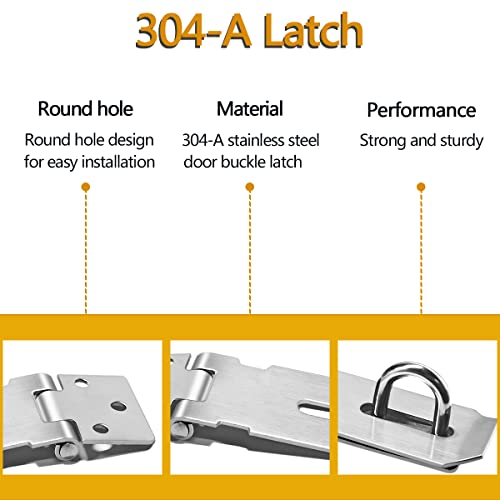 yuntop 2Pcs Stainless Steel Gate Lock Hasp, Safety Packlock Clasp Lock Set for Doors, Cabinets, Closets and More (3inch-Silver) - Image 3