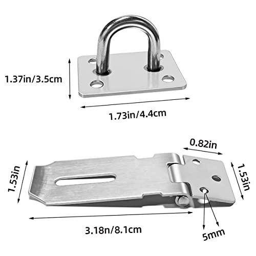 yuntop 2Pcs Stainless Steel Gate Lock Hasp, Safety Packlock Clasp Lock Set for Doors, Cabinets, Closets and More (3inch-Silver) - Image 2