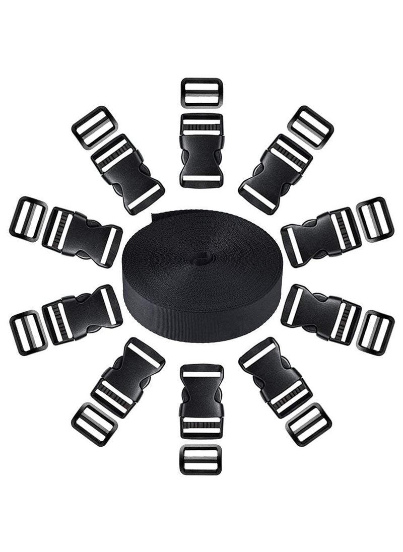 DIY Crafts Diy Crafts CTDIYHI27072 1 Inch Plastic Buckles Kit 11 Yards Nylon Webbing Strap 10 Pack Black  - Image 1