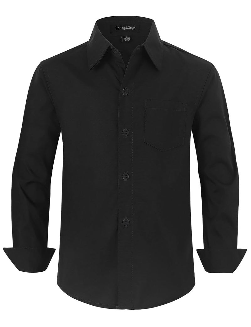 Spring&Gege Boys' Long Sleeve Dress Shirts Formal Uniform Poplin Solid, Black, U.S.Size 12 - Image 1