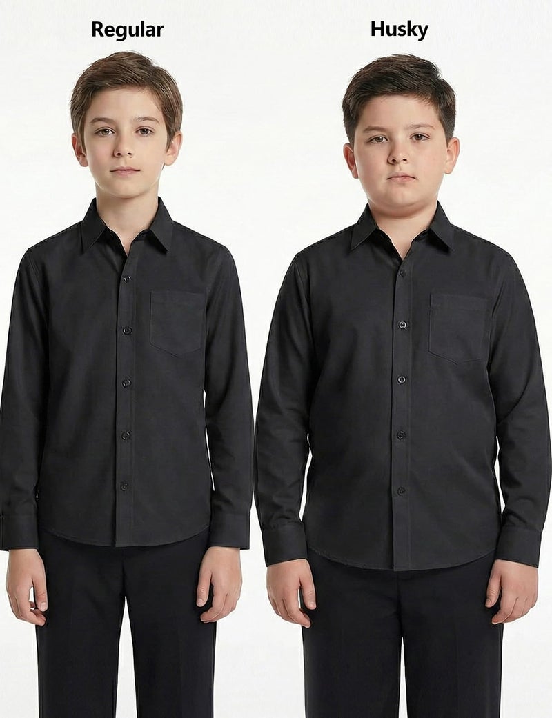 Spring&Gege Boys' Long Sleeve Dress Shirts Formal Uniform Poplin Solid, Black, U.S.Size 12 - Image 3