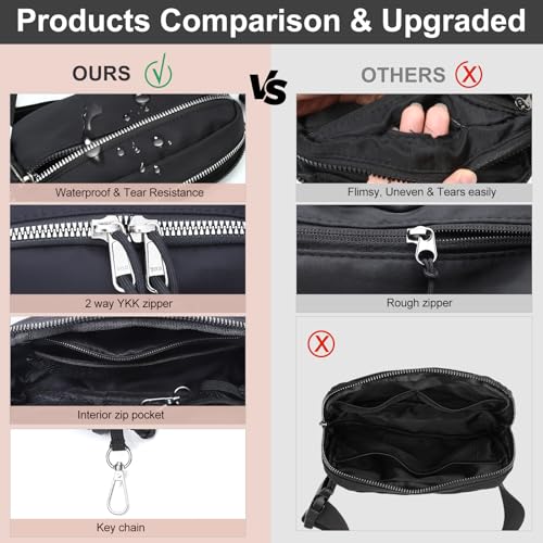 Fependu 2 Way Zipper Mini Belt Bag for Women, RFID Small Fanny Pack, Womens Fashion Waist Packs Purse with Extender Strap, Nylon Men Crossbody Bum Bags with Key Hook for Traveling Running, Black - Image 3