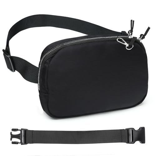 Fependu 2 Way Zipper Mini Belt Bag for Women, RFID Small Fanny Pack, Womens Fashion Waist Packs Purse with Extender Strap, Nylon Men Crossbody Bum Bags with Key Hook for Traveling Running, Black - Image 1