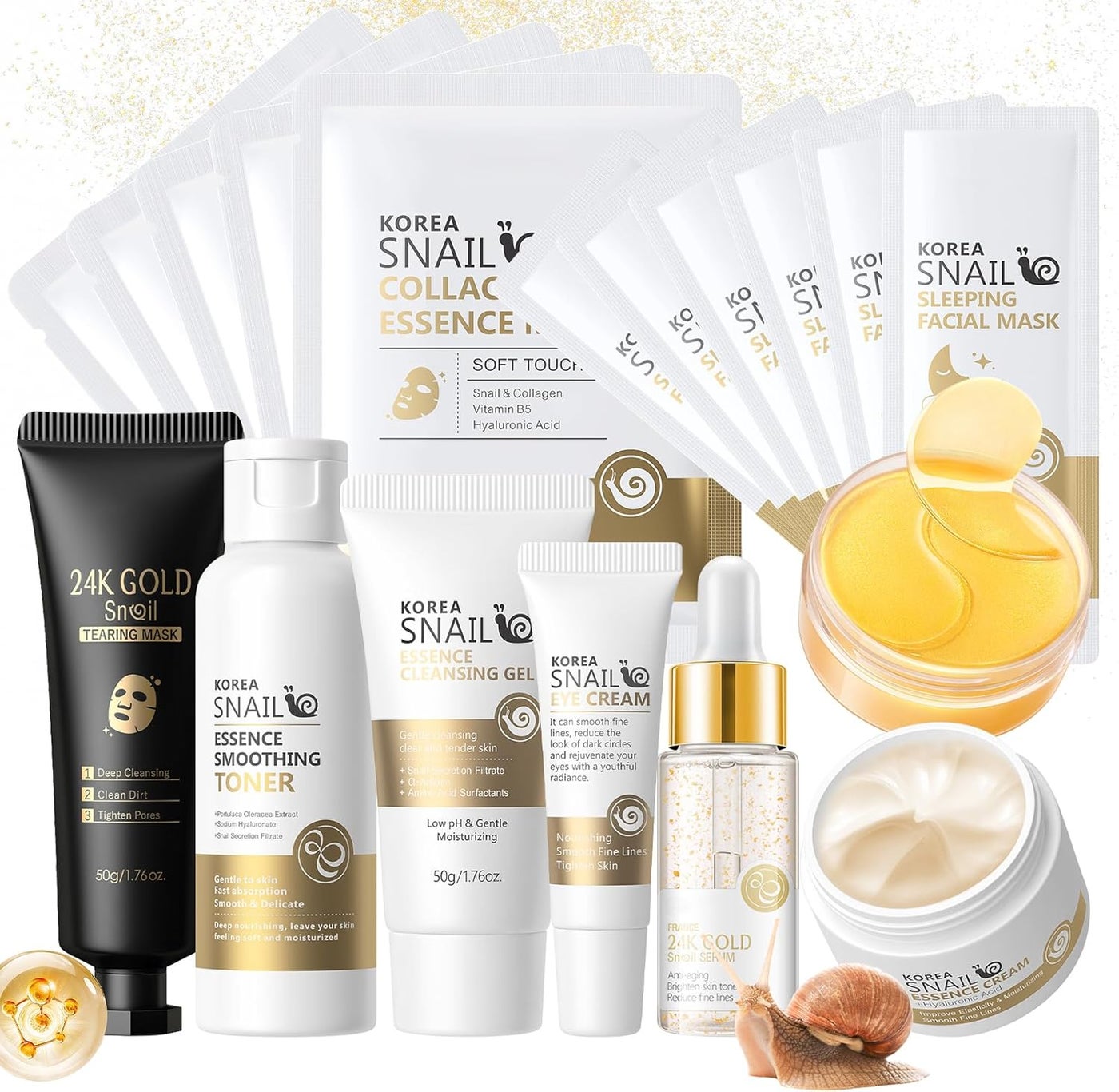 Snail Skincare Set 18Pcs Facial Skincare Gift Set for Hydrating Soothing Firming Skin Antiaging Improve Dull Skin Travel Size Skincare Set Christmas Birthday Pamper Gift for Women Teen Girls
