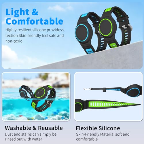 BIQIRE [2-Pack] Waterproof Bracelet for AirTag 2nd Gen (2026) & 1st Gen, Silicone Airtag Wristband Holder Full Coverage Protective Cover Hidden Air Tag Holder for Kids Child Elderly (Blue+Green) - Image 3