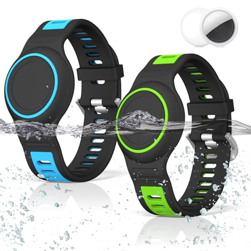 BIQIRE [2-Pack] Waterproof Bracelet for AirTag 2nd Gen (2026) & 1st Gen, Silicone Airtag Wristband Holder Full Coverage Protective Cover Hidden Air Tag Holder for Kids Child Elderly (Blue+Green) - Image 1