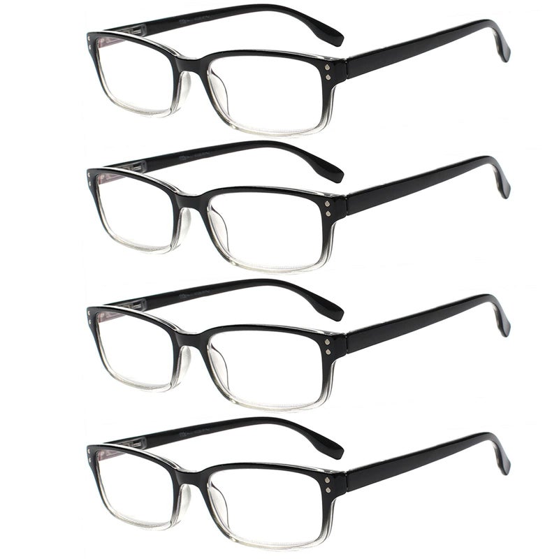 Kerecsen 4 Pack Reading Glasses for Men and Women with Spring Hinges, Lightweight Black Rectangular Readers Eyeglasses (4 Pack Black/Clear, 3.0, x) - Image 1
