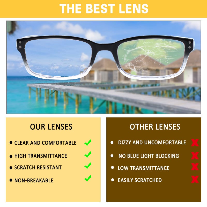 Kerecsen 4 Pack Reading Glasses for Men and Women with Spring Hinges, Lightweight Black Rectangular Readers Eyeglasses (4 Pack Black/Clear, 3.0, x) - Image 5