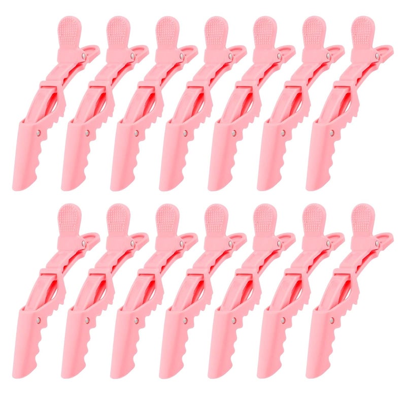 Ondder 14 Pcs Pink Alligator Hair Clips for Styling Sectioning Large Pro Salon Hair Clips Barber for Coloring Cutting Sectioning Big Gator Clips Hair Styling Accessories for Women Men Girls