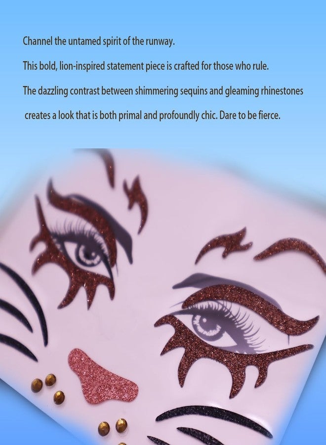 WUIOS Animal Face Gems Glitter Stickers, Face Jewels Rhinestone Temporary Makeup Decorative Decals for Halloween Party, Festivals (Lion) - Image 4