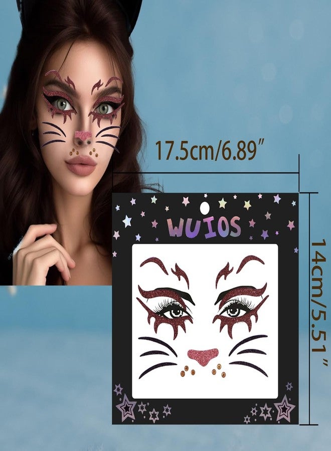 WUIOS Animal Face Gems Glitter Stickers, Face Jewels Rhinestone Temporary Makeup Decorative Decals for Halloween Party, Festivals (Lion) - Image 3