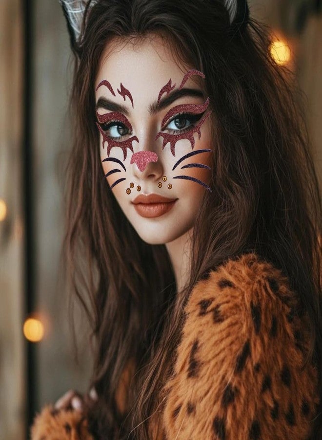 WUIOS Animal Face Gems Glitter Stickers, Face Jewels Rhinestone Temporary Makeup Decorative Decals for Halloween Party, Festivals (Lion) - Image 5