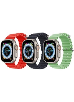 Silicone Ocean Band Strap for Apple Watch 38/40/41mm Red/Black/Mint Green Set of 3