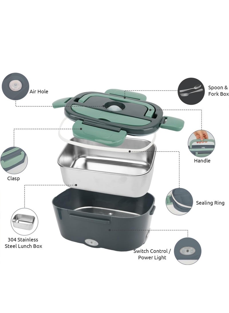 Leon Home 80W Electric Lunch Box - 304 Stainless Steel Liner - Leakproof Heating Box - Keep Food Warm - Detachable Design - Portable microwave oven for work, school, travel, outdoor, car, truck - Comes With Lunch Bag, Spoon, Fork, Fruit Box, Home Cable and Car Cable  - Image 4