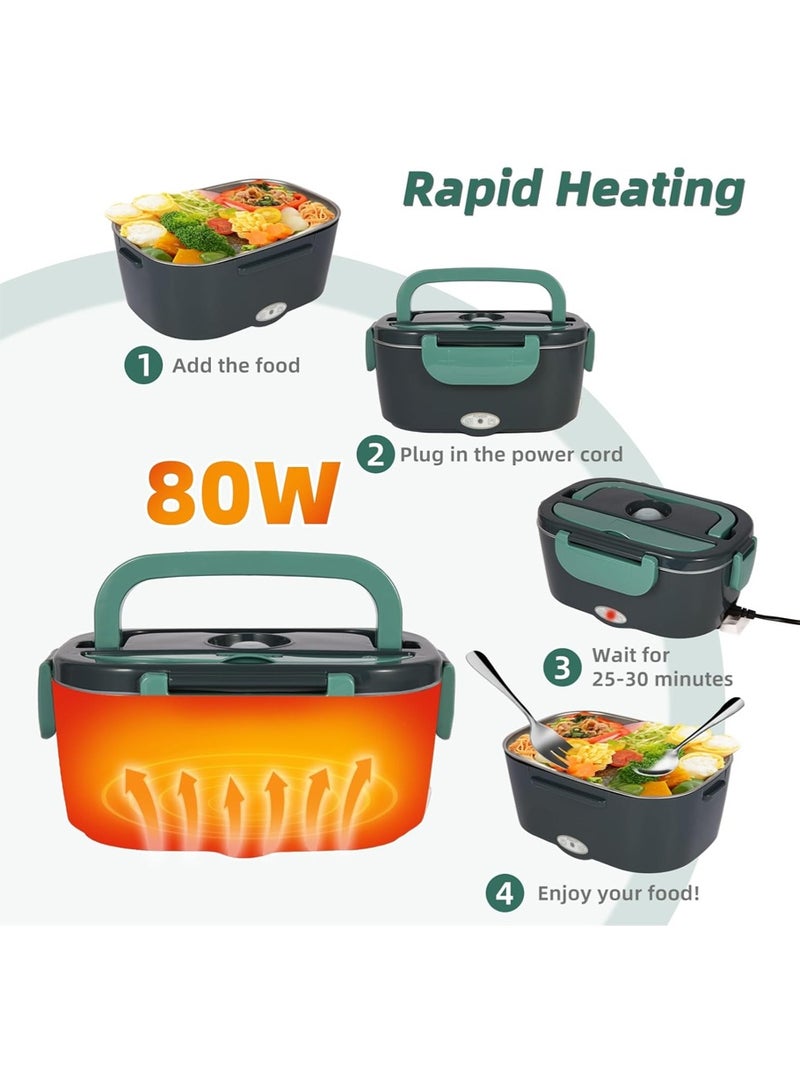 Leon Home 80W Electric Lunch Box - 304 Stainless Steel Liner - Leakproof Heating Box - Keep Food Warm - Detachable Design - Portable microwave oven for work, school, travel, outdoor, car, truck - Comes With Lunch Bag, Spoon, Fork, Fruit Box, Home Cable and Car Cable  - Image 2