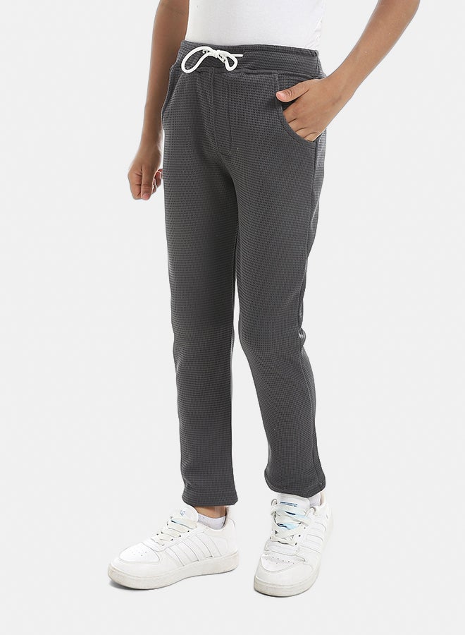 Andora Self Patterened Dark Grey Elastic Waist Casual Pants-Gray - Image 4