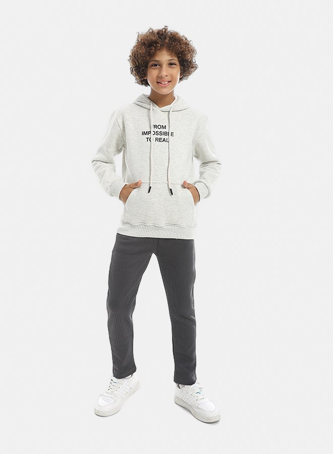 Andora Self Patterened Dark Grey Elastic Waist Casual Pants-Gray - Image 5