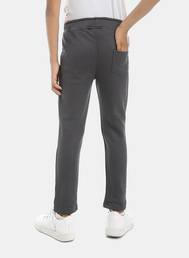 Andora Self Patterened Dark Grey Elastic Waist Casual Pants-Gray - Image 2