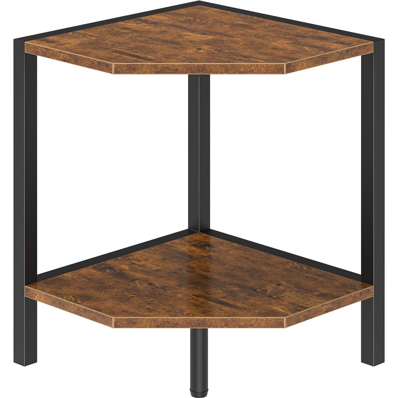 Creso hom Corner Shelf Stand 2 Tier Industrial Corner Bookshelf Multipurpose Standing Corner Display Shelf Countertop Organizer for Living Room Kitchen Bedroom Office Rustic Brown
