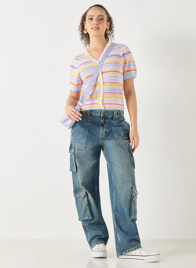 Lee Cooper Lee Cooper Textured Knit Cotton Top with Button Closure