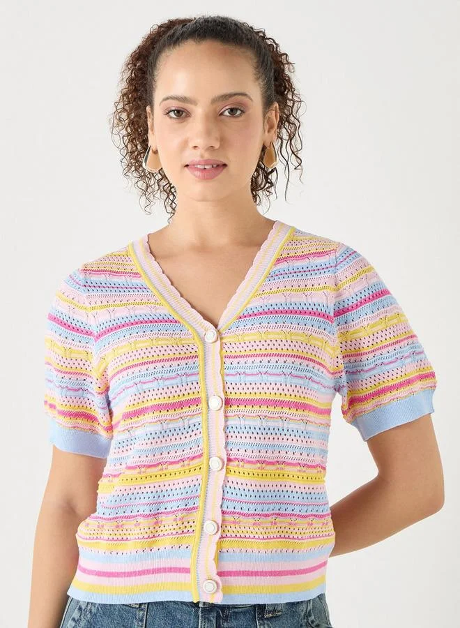 Lee Cooper Textured Knit Cotton Top with Button Closure