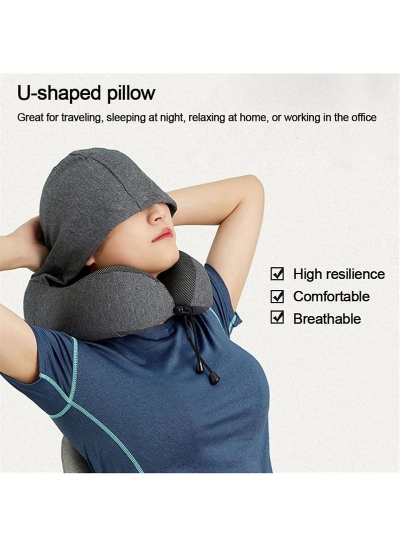 SOLARAE Travel Pillow Hooded U-Shaped Pillow Cushion Multifunctional Neck Pillow Aircraft Travel Accessories Sleeping Pillows(Black) - Image 3