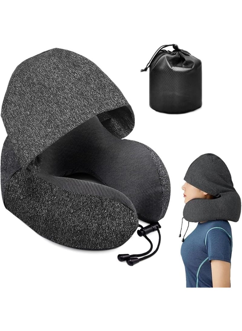 SOLARAE Travel Pillow Hooded U-Shaped Pillow Cushion Multifunctional Neck Pillow Aircraft Travel Accessories Sleeping Pillows(Black) - Image 2