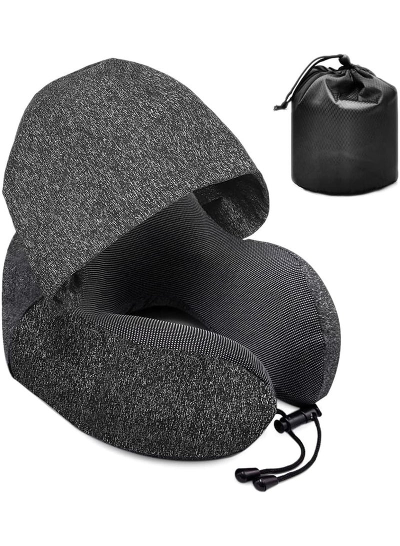 SOLARAE Travel Pillow Hooded U-Shaped Pillow Cushion Multifunctional Neck Pillow Aircraft Travel Accessories Sleeping Pillows(Black) - Image 1