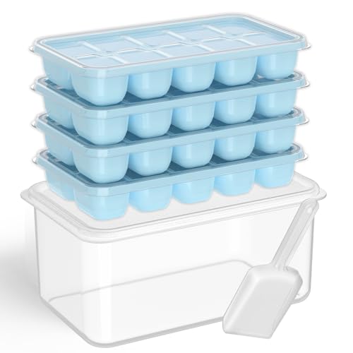 DOQAUS Ice Cube Tray with Lid and Bin 4 Pack Silicone Ice Cube Trays for Freezer Stackable Ice Bucket Kits with Storage Container Scoop for Kitchen RV Cocktail Coffee - Image 1