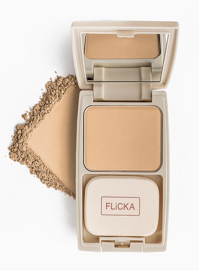 FLiCKA Dap & Dance Compact Pressed Powder For Face| Flawless, Weightless, Waterproof Matte Finish Powder| Enriched With Jojoba Oil| 03 Caramel, 10g - Image 1