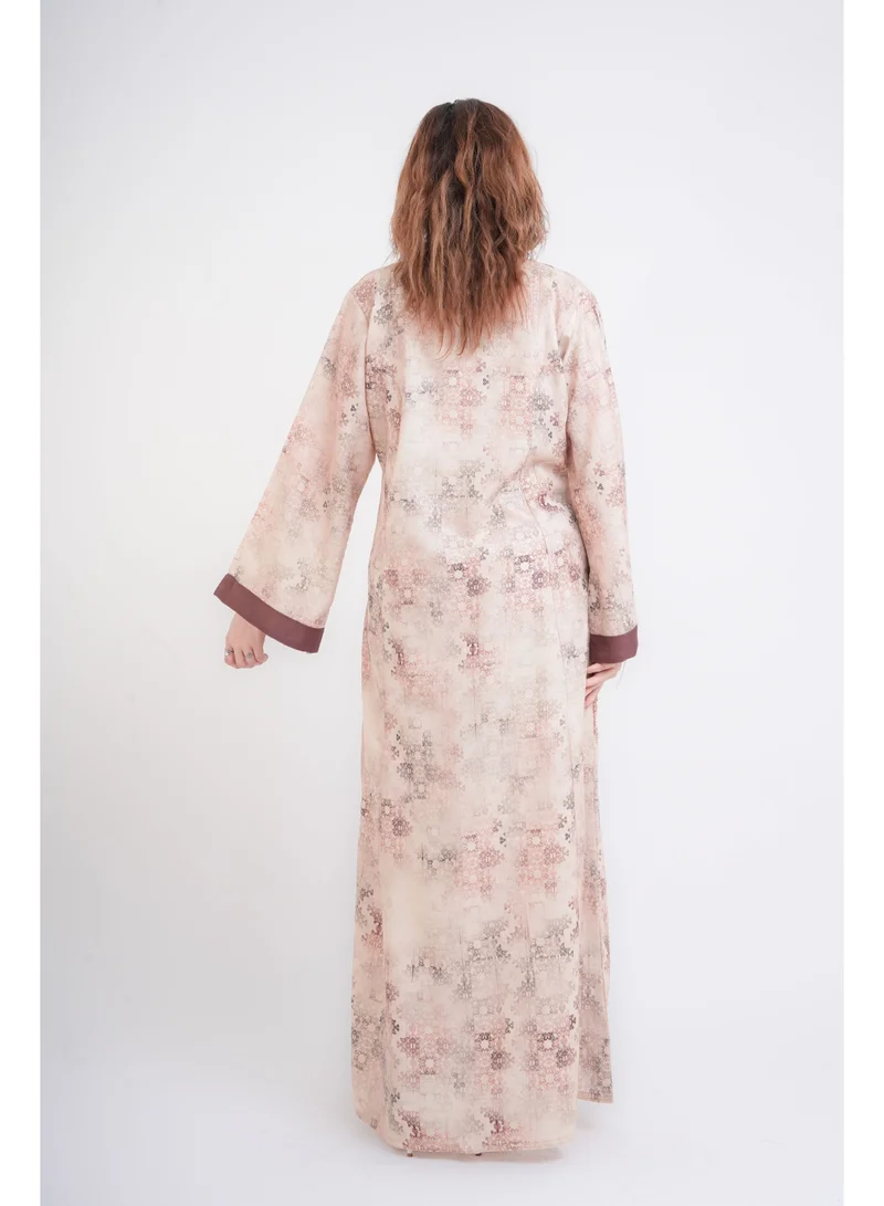 IKKXA Elegant Patterns Collared Jalabiya IN1099 Beige