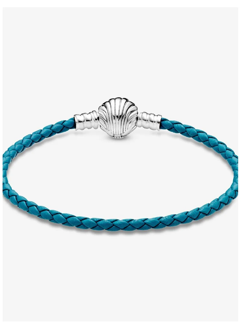 PANDORA Pandora Moments Seashell Clasp Turquoise Braided Leather Bracelet