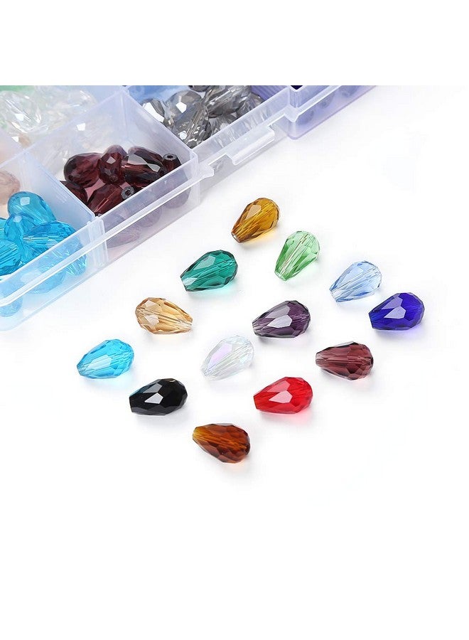Xinbowen Diy 300 Pcs 8X12Mm Teardrop Glass Crystal Beads Center Drilled Assorted Color Faceted Spacer Beads For Jewelry Making With Container Box (8X12Mm) - Image 1