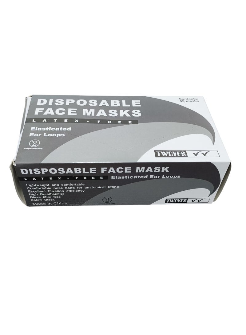 Black Disposable Face Mask – Latex Free, Pack of 50, Lightweight & Breathable - Image 1