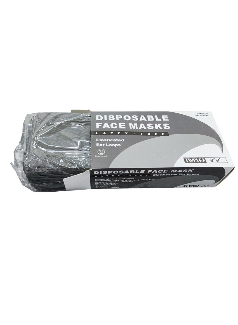 Black Disposable Face Mask – Latex Free, Pack of 50, Lightweight & Breathable - Image 2